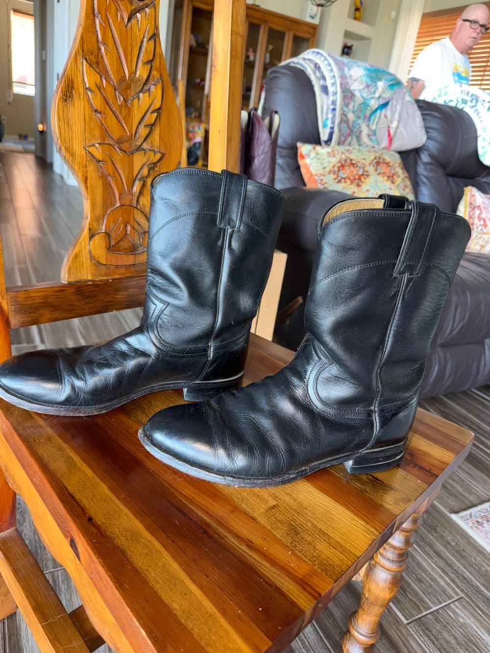 Justin Boots Black Leather Western Cowboy Boots Men’s